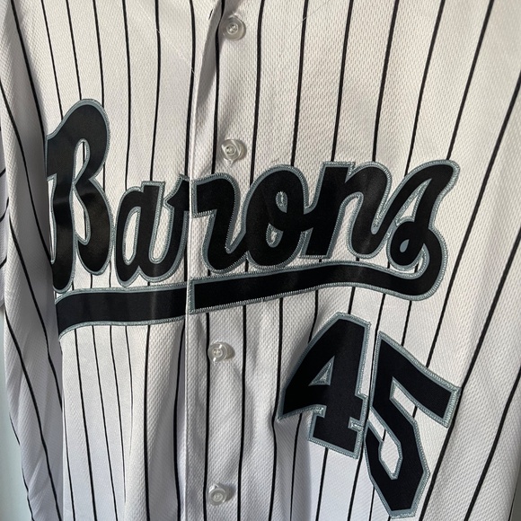 Michael Jordan Baron's Baseball Jersey #45 White Pinstripe Button Up Size M - Picture 2 of 5